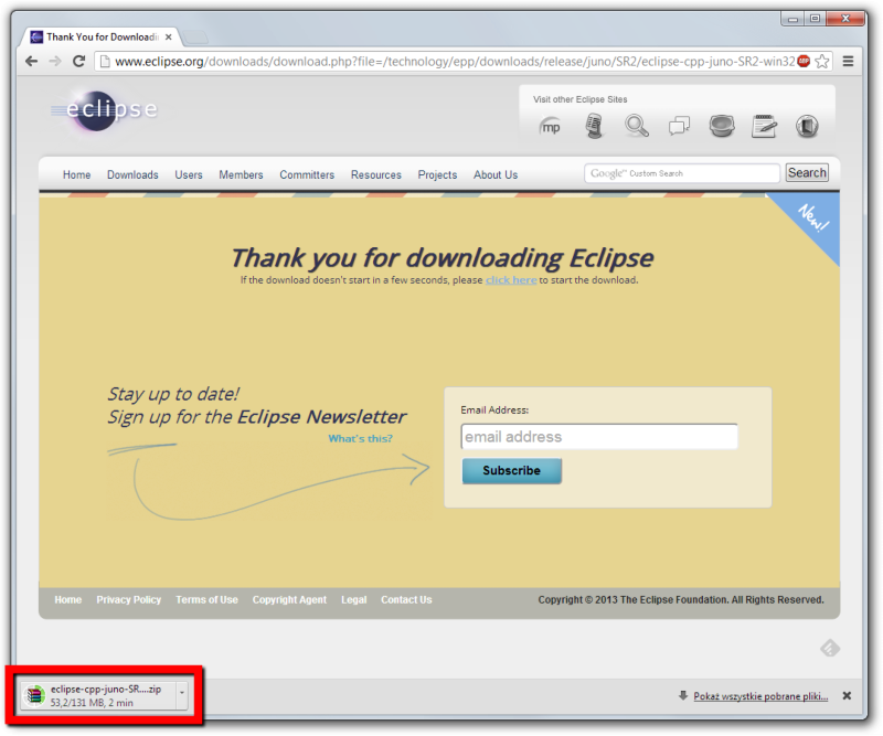 Eclipse IDE, download, krok 4.